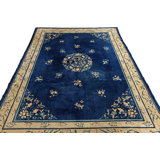 Classic Blue Color Floral Medallion Design Antique Peking Chinese Rug