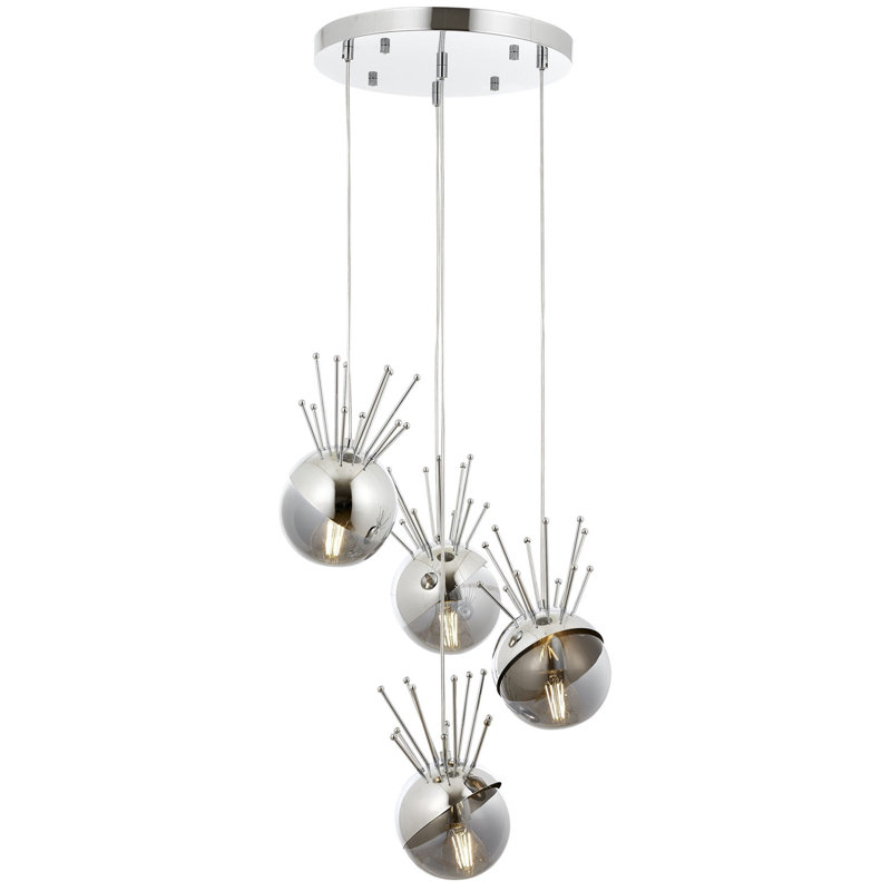 Luminaire suspendu en grappe à 4 lumières, Argent