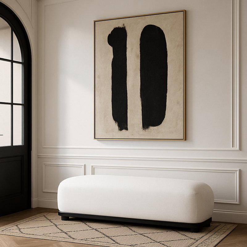 Banc en tissu Calum Chenille, Tissu chenille crème, Noir