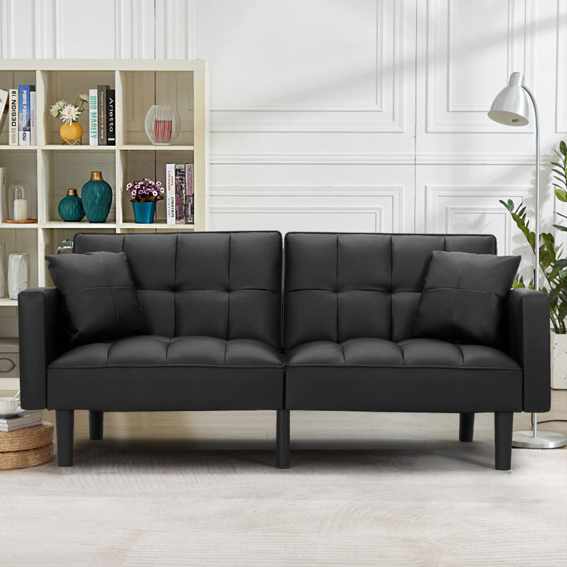 Twin 68" Wide Tufted Back Convertible Sofa