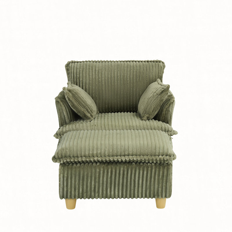 This single-seat corduroy sofa comes with an ottoman and throw pillows. It's perfect for sitting or lying down comfortably in the living room, on the balcony, or in the study