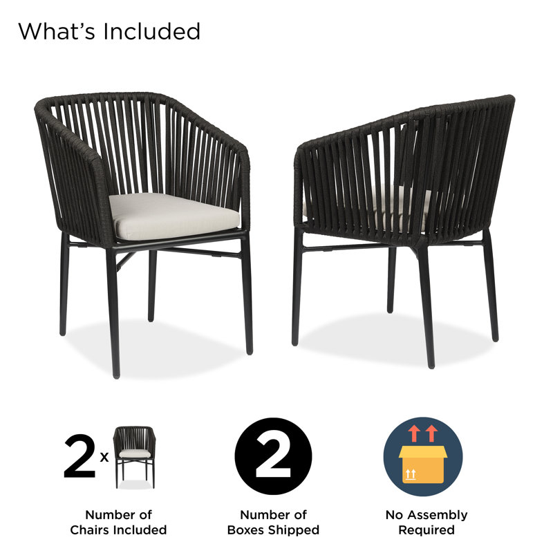 Real Flame Bodhi 2 Piece Outdoor Patio Dining Chair Set With Sunbrella Cushions In Play Oat Fabric
