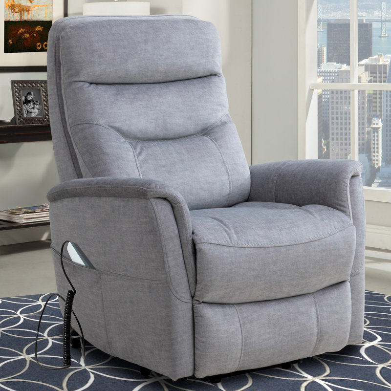 Fauteuil inclinable électrique de 33 po avec accoudoirs évasés Akeelah, Argent Capri, 100 % polyester