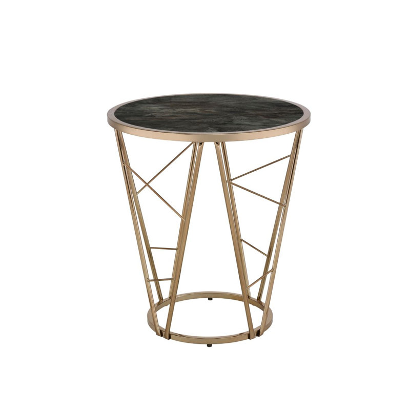 Table de bout moderne de luxe avec table de bout ronde au fini noir et champagne