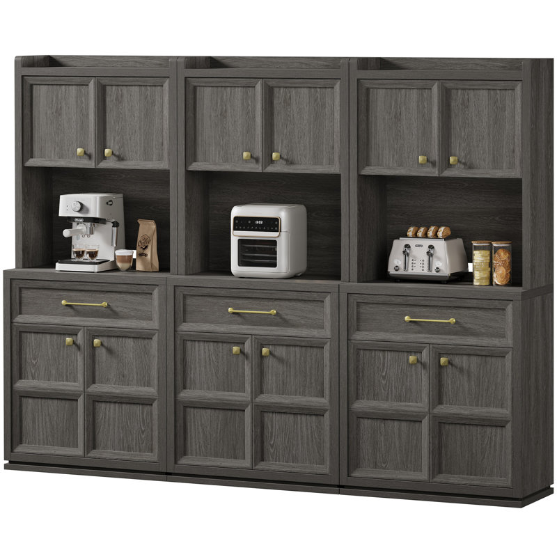Armoires de rangement pour garde-manger 70,8 po avec tiroir et tablettes réglables, Gris foncé