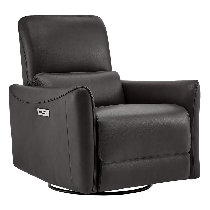 Fauteuil inclinable électrique pivotant en cuir véritable 33 po., Impression sur fond en cuir fleur gris foncé