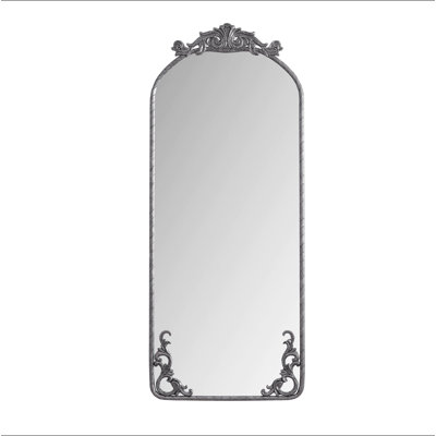 Miroir de 58 po x 24 po arqué avec applique murale rétro sculptée sur le dessus et le bas, miroir mural suspendu, pour le salon, la chambre à coucher et le miroir rétro