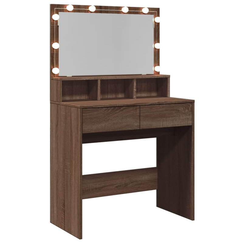 Dressing Table With LED 80X41x134.5 Cm, Brown Oak