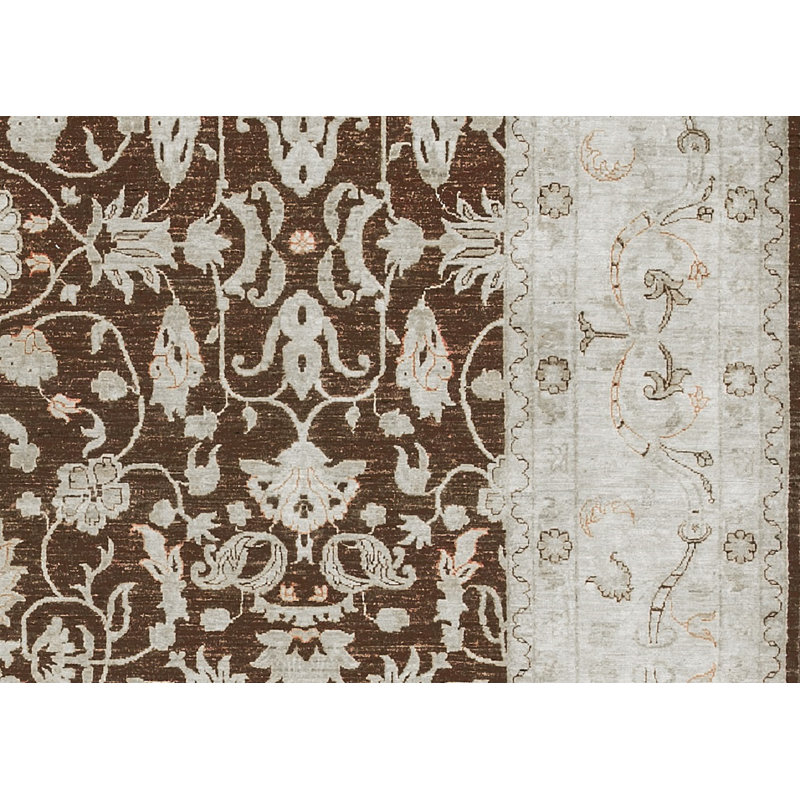 Tapis brun et blanc de haute qualité noué à la main