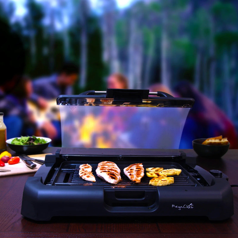 Megachef Reversible Indoor Grill And Griddle With Removable Glass Lid