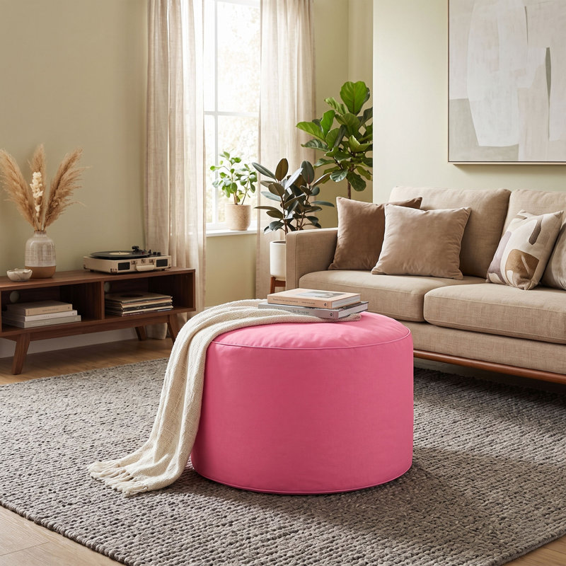  Repose-pieds pouf rond 20 po Goku, hydrofuge, Rose