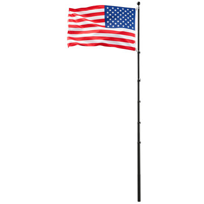 Mât de drapeau télescopique robuste de 9 m (30 pi) pour installation extérieure, en aluminium extra épais, avec drapeau américain 90 x 150 cm (3 x 5 pi) pour jardin, usage résidentiel ou commercial, noir.