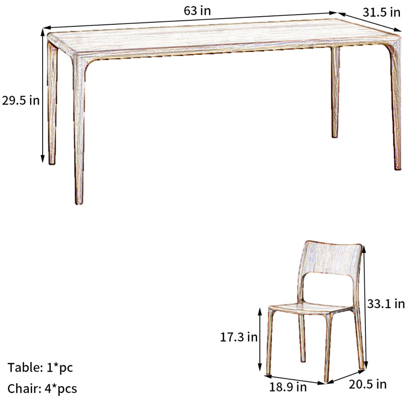 Black Walnut Dining Table Set, 29.5"H x 63"L x 31.5"W