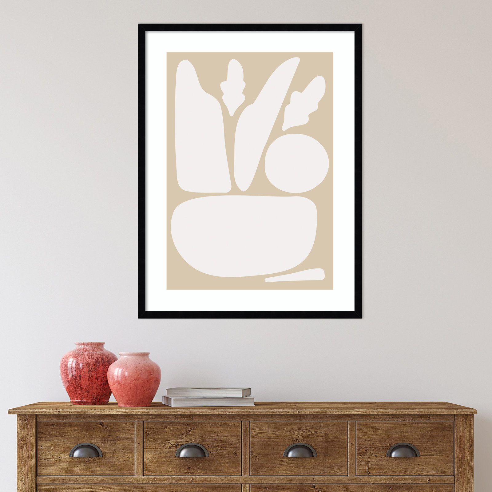 Zen Botanical Rock Neutral Print, Black Framed, 33" H x 25" W