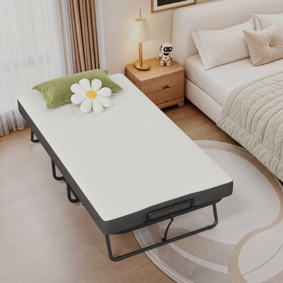 Heavy Duty Folding Bed with 5" Memory Foam Mattress - Portable Rollaway Guest Bed with Wheels, Sturdy Metal Frame