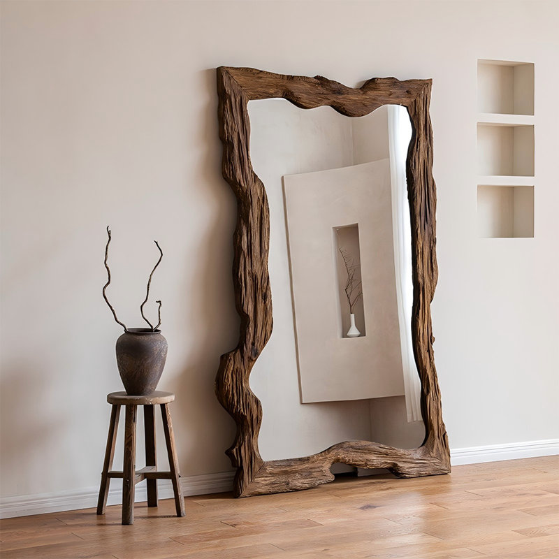 Miroir sur pied pleine longueur 70,87 "en bois massif rétro, H 70,87 po x l 39,37 po x P 2,56 po