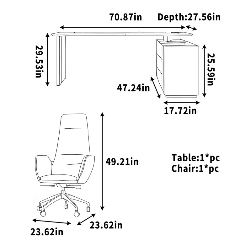 Bureau simple avec tiroir pour ordinateur, Gris, H 29,53 po x l 70,87 po x P 47,24 po