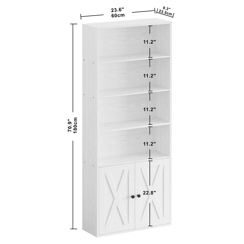  Bibliothèque standard H 70,9 po x l 23,6 po avec porte, bibliothèque moderne à 6 niveaux avec rangement, bibliothèque moderne au sol pour salon, bureau à domicile