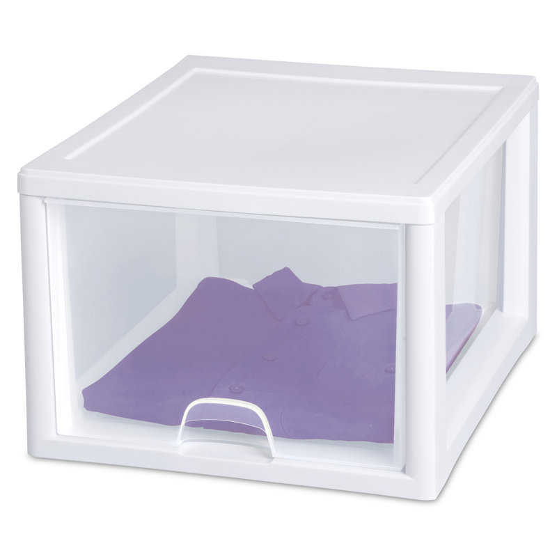 Bac de rangement en plastique blanc et blanc avec tiroir Sterilite, 27 pintes