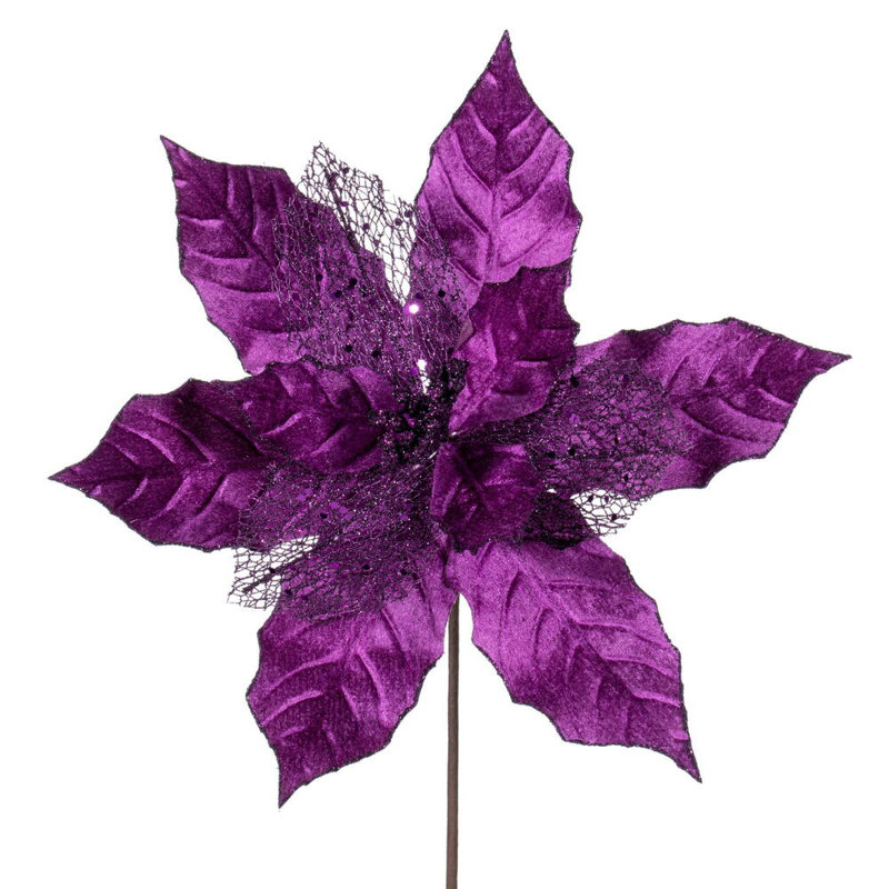 Tissu avec tige de poinsettia, Prune