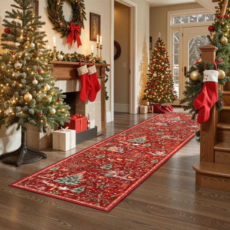  Tapis lavable de Noël, tapis de Noël modernes, confortables et antidérapants, Tapis de couloir 2 pi x 8 pi