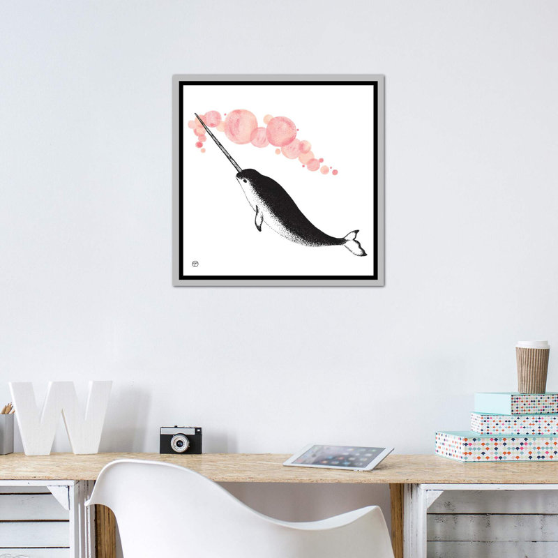Art papier narwhal, H 18 po x l 18 po x P 1,5 po, Toile avec cadre argenté