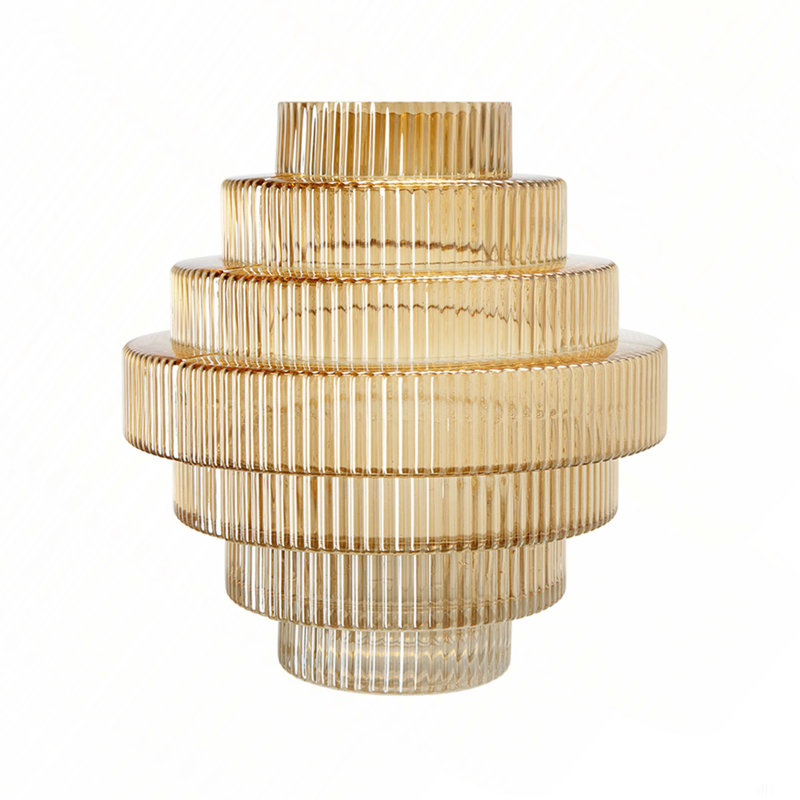 D9.1X9.8" Multi-Tiered Geometric Vase, Natural, overall height- 9.8", 1