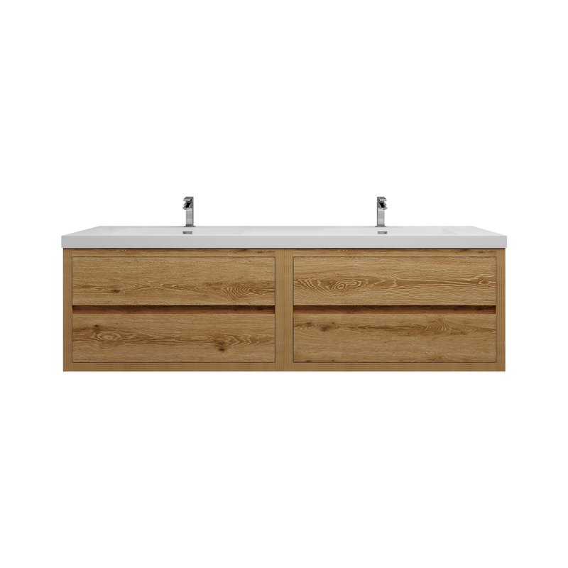 Meuble-lavabo double avec plateau 70,9 po Castanea, Bois jaune