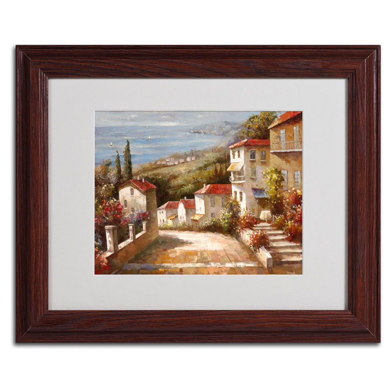 Home in Tuscany Landscape Canvas with Dark Wood Frame