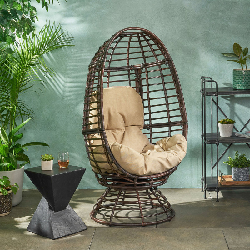 Pintan Swivel Outdoor Lounge Chair, Beige Tan/ Dark Brown