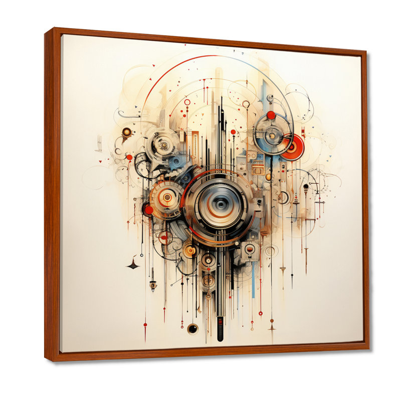 «Music Waves», composition abstraite rétro - musique, art mural, Toile avec cadre flottant brun, H 36 po x l 36 po x P 1,5 po