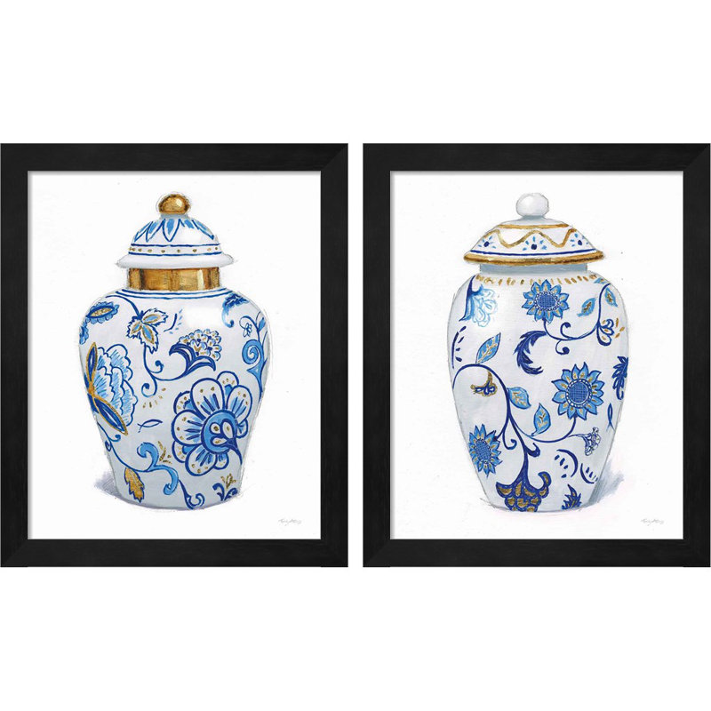 «Flora Chinoiserie C» par Emily Adams, art encadré (ensemble de 2)