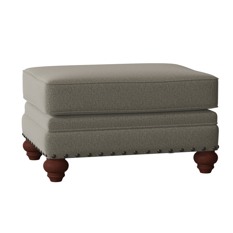 Spratt Upholstered Ottoman, Manhattan, Craftwood 16 Gray Performance Chenille, Dark Brass