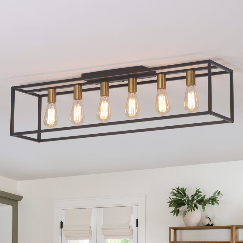 Bonnyrigg 6-Light Rectangle Flush Mount Ceiling Fixture, Matte Black/Copper