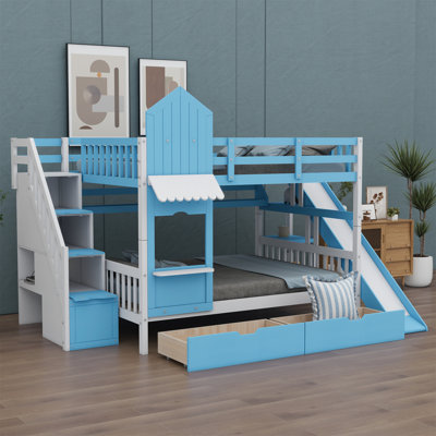 Castle Style Bunk Bed With 2 Drawers 3 Shelves And Slide -  Harper Orchard, 3BAAE3AC75824775A2EA12823E8C6EA2