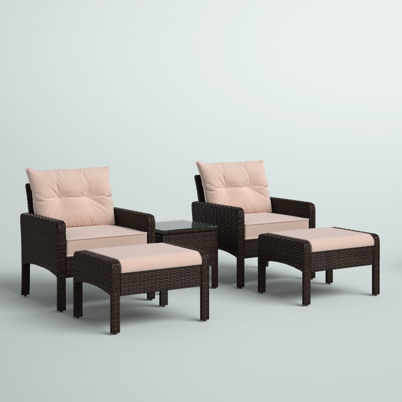 Ensemble de conversation en rotin 5 pièces avec coussins Choudhury, Beige