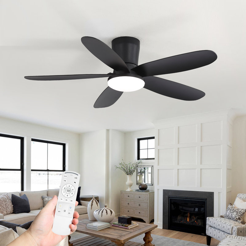 42 Inch Low Profile Ceiling Fan With Light And Remote Control, Flush Mount, Reversible,  Dimmable, Quiet, Black Small Ceiling Fan For Bedroom Indoor/Outdoor Use