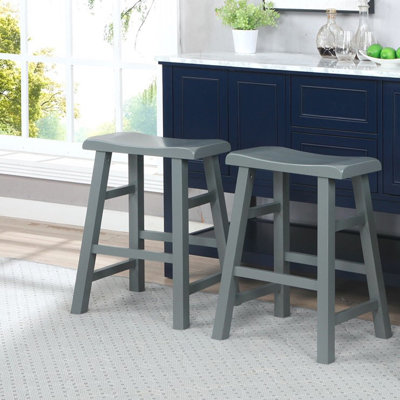 Messer Heavy-Duty Solid Hardwood Saddle Seat Kitchen Bar Stool & Counter Stool, 24", Gray (Set of 2)