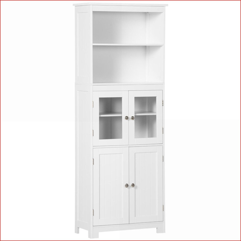 Buffet avec huche, armoire de rangement moderne blanche 4 portes 63 po | Tablettes réglables | Fabrication en panneau de fibres à densité moyenne