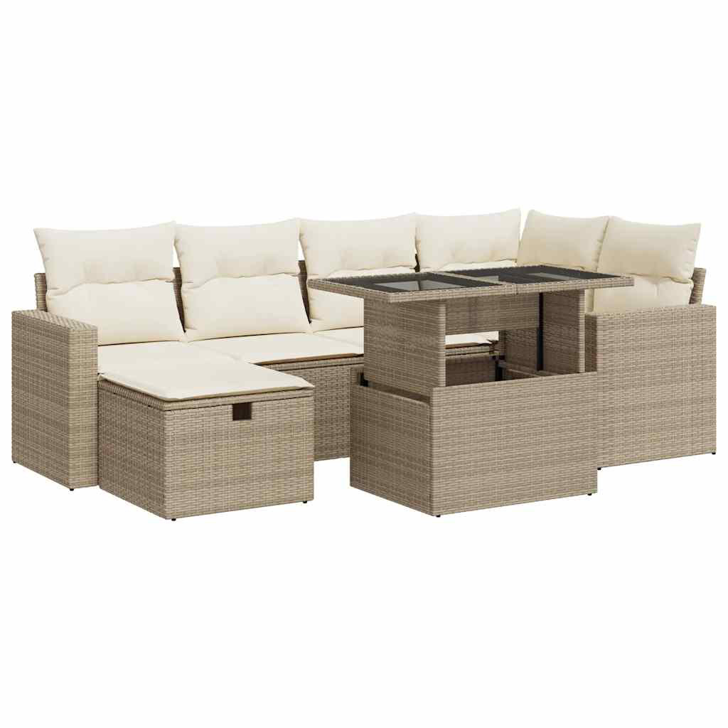 Vidaxl 7-Tlg. Garten-Sofagarnitur Mit Kissen Beige Poly Rattan