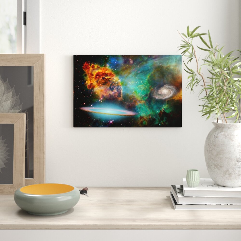 Leinwandbild ,,Galaxy mit Sternennebel", Grafikdruck