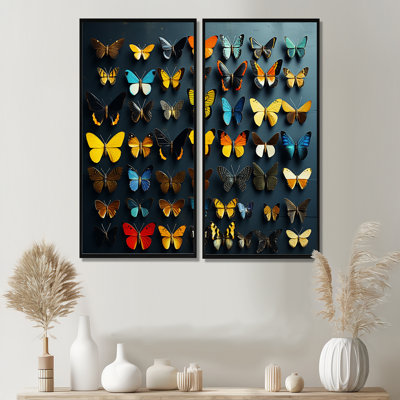 Collage de papillons colorés flottants - art mural moderne 2 pièces