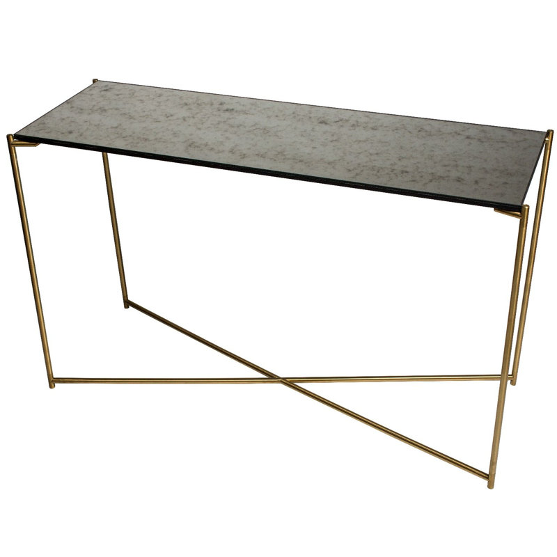 Bedell Glass Top Console Table, 74.7cm H x 123.3cm W x 42.5cm D, Metal