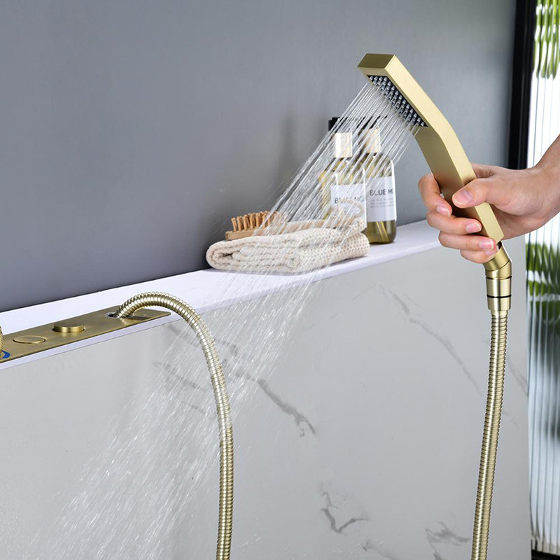 Brushed Gold Single Handle Waterfall Tub Faucet with Hand Shower