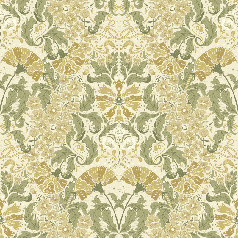 Hjarterum Öjvind Floral Swan 10.05m x 53cm Matte Wallpaper Roll, Blue/Pink/Cream