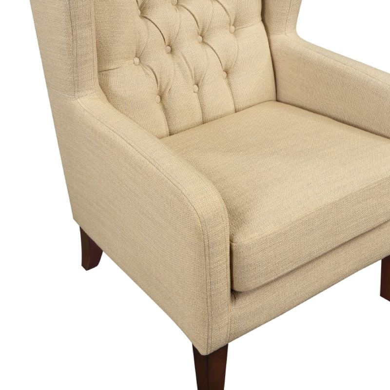 Fauteuil d'appoint à oreilles Russ, coussins en mousse, polyester beige touffeté, Beige