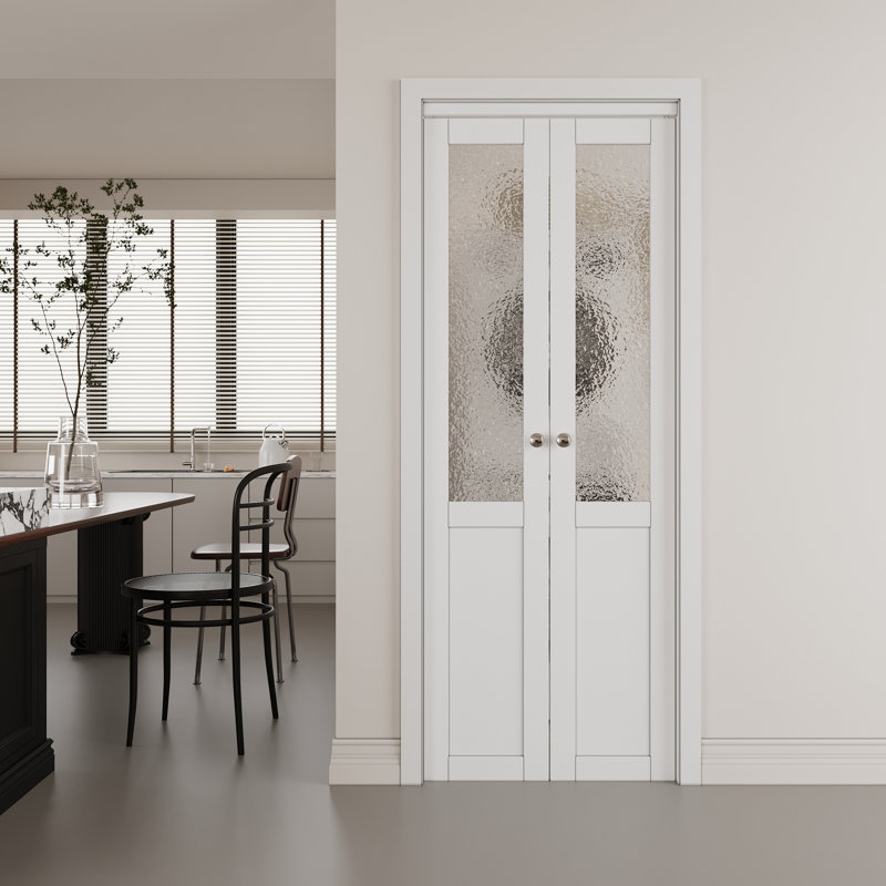 Tempered Wavy Glass and Manufactured Wood Pivot Doors with Hardware Kit, 30" x 80"