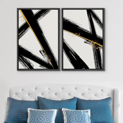 " Retro Mid-Century Polygons & Palm Leavess " 2 - Pieces on Canvas