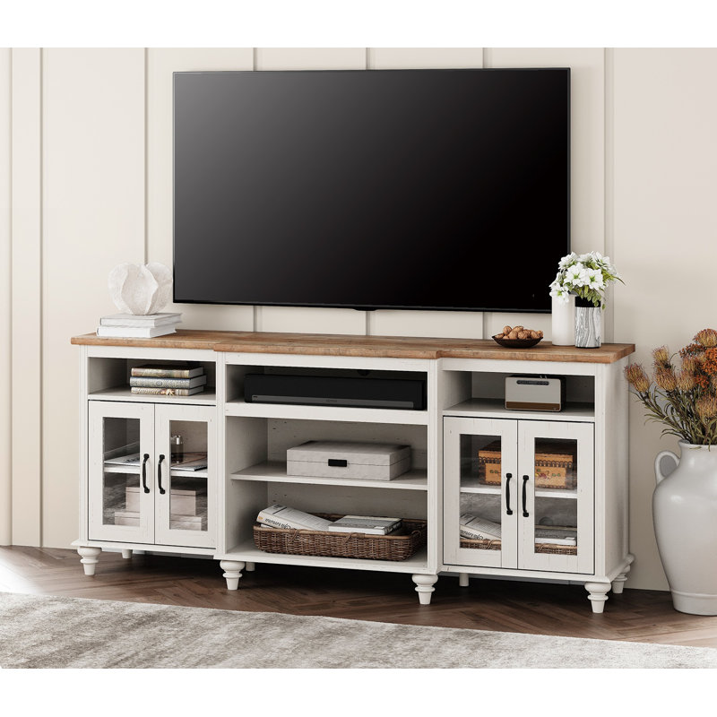 Meuble télé 69,8 po avec rangement Scarlett, Blanc/noyer
