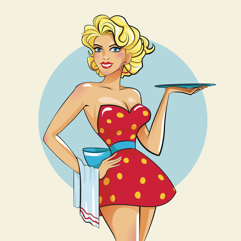 Pinup Girl With Tray, Sexy Waitress - Wrapped Canvas Print, 51cm H x 51cm W x 3.8cm D